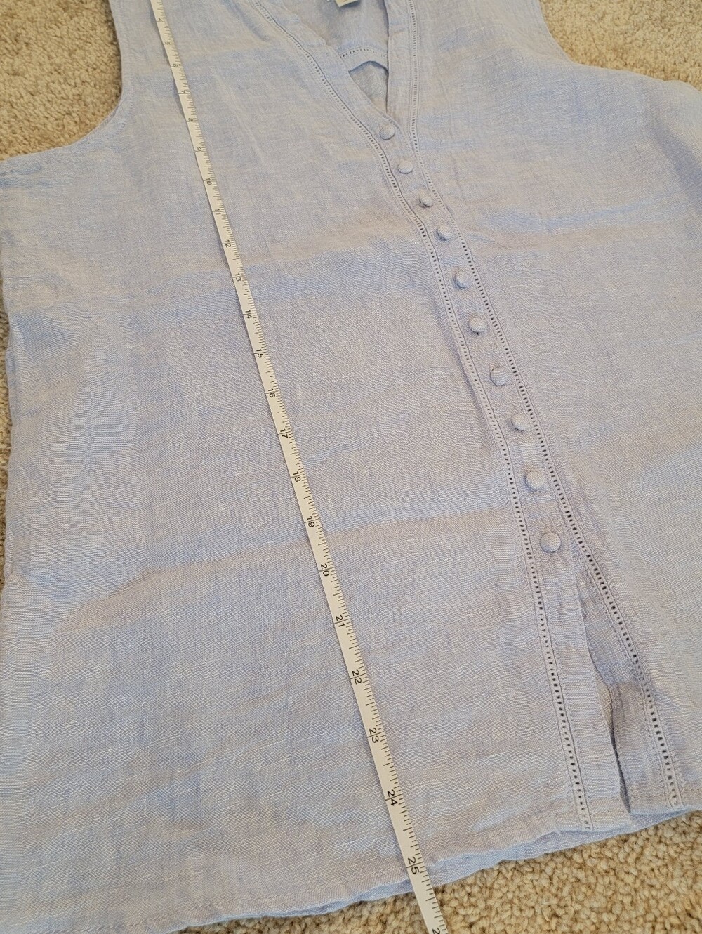 Joie 100% Linen Button Front Tank Top Blue Embroidered Sleeveless Blouse M - Picture 6 of 6